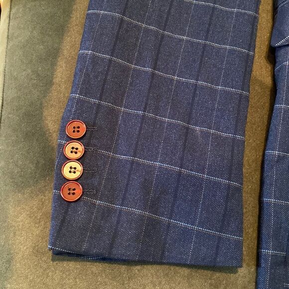 Men’s Mogu Blue Plaid 3 Piece Slim Fit Suit Jacket 40 Pants 36 NWT - Picture 14 of 14